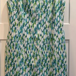 Perceptions Sleeveless Spring Summer Dress in Blue, Green & White Print